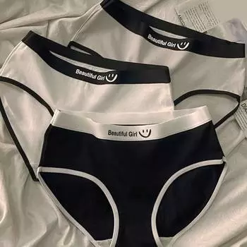 Женские трусики, бесшовные, со средней талией, контрастного цвета, с буквенным узором, эластичные, мягкие, дышащие, в японском стиле, антисептические, впитывающие влагу, женские трусы XL белый