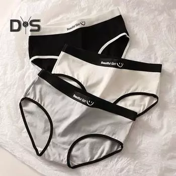 Женские трусики, бесшовные, со средней талией, контрастного цвета, с буквенным узором, эластичные, мягкие, дышащие, в японском стиле, антисептические, впитывающие влагу, женские трусы XL белый