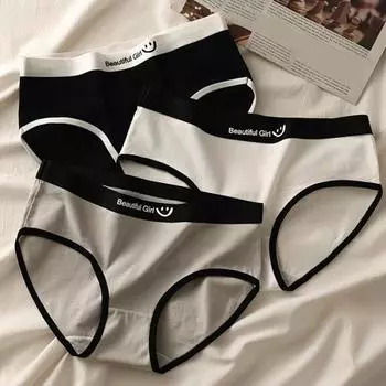Женские трусики, бесшовные, со средней талией, контрастного цвета, с буквенным узором, эластичные, мягкие, дышащие, в японском стиле, антисептические, впитывающие влагу, женские трусы M серый