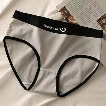 Женские трусики, бесшовные, со средней талией, контрастного цвета, с буквенным узором, эластичные, мягкие, дышащие, в японском стиле, антисептические, впитывающие влагу, женские трусы M белый