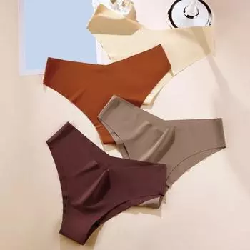 Женские трусики, бесшовные, со средней талией, ледяной шелк, хорошая воздухопроницаемость, однотонные, облегающие, тонкие, быстросохнущие, повседневные спортивные трусы, женские трусы S темный кофе