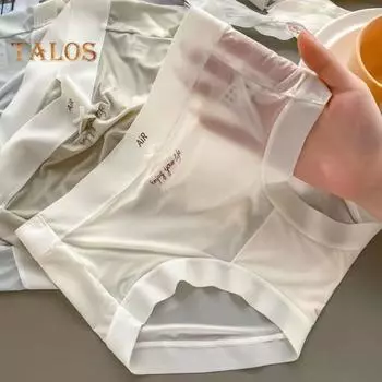 Женские трусики, бесшовные, со средней талией, прозрачный ледяной шелк, высокая эластичность, хорошая воздухопроницаемость, сплошной цвет, приталенный крой, тонкие, быстросохнущие, повседневные спортивные трусы M синий