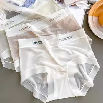 Женские трусики, бесшовные, со средней талией, прозрачный ледяной шелк, высокая эластичность, хорошая воздухопроницаемость, сплошной цвет, приталенный крой, тонкие, быстросохнущие, повседневные спортивные трусы XL