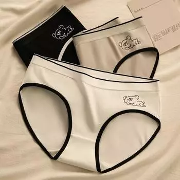 Женские трусики, бесшовные, со средней талией, с хорошей воздухопроницаемостью, с мультяшным принтом, облегающие, тонкие, быстросохнущие, повседневные спортивные трусы, высокие L серый