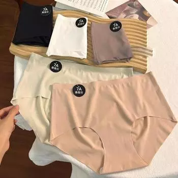 Женские трусики бесшовные средней талии плюс размер Ice Silk Tummy Control Хорошая воздухопроницаемость M чёрный