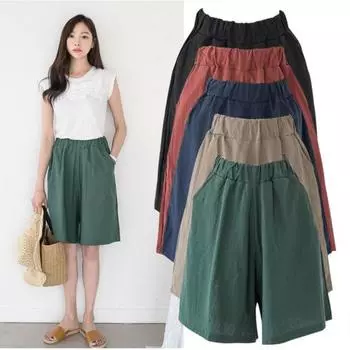 Женские трусики больших размеров. Эластичные летние шорты на талии. Свободные шорты. Спортивные шорты. Повседневные спортивные шорты. Удобные хлопковые льняные шорты. M