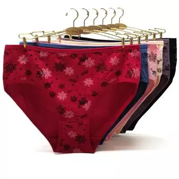 Женские трусики больших размеров, нижнее белье из хлопка со средней талией и цветочным принтом, сексуальные кружевные трусы, нижнее белье, 6 шт. XXL