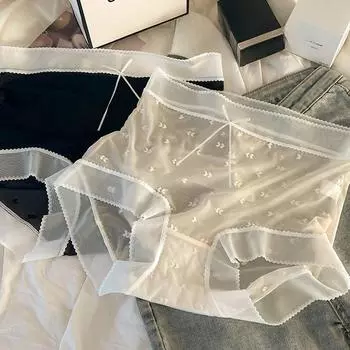 Женские трусики больших размеров, однотонное нижнее белье, трусы с высокой талией, полупрозрачные дышащие треугольные трусы XL
