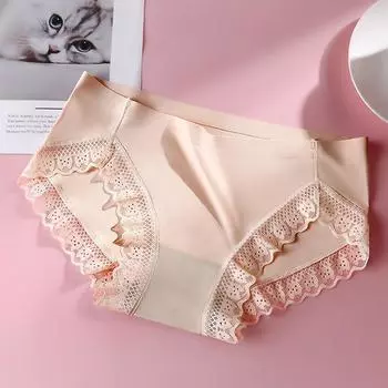 Женские трусики больших размеров с низкой посадкой, сексуальное кружевное нижнее белье, дышащие женские трусы из ледяного шелка M