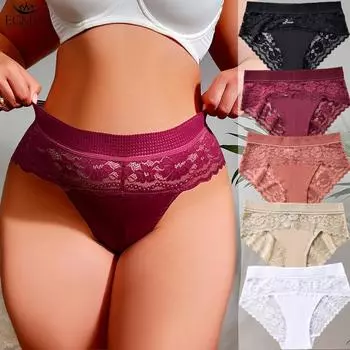 Женские трусики больших размеров XL-4XL, сексуальные кружевные трусики больших размеров, большие пышные женские трусы с высокой талией XL чёрный