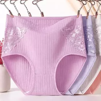 Женские трусики больших размеров XL-6XL Треугольники Трусики с высокой талией Хлопковое нижнее белье XL светло-фиолетовый