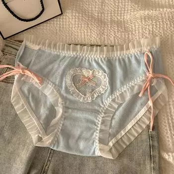 Женские трусики больших размеров, женские трусы со средней талией, дышащее нижнее белье с бантом, милые трусики для девочек M фиолетовый