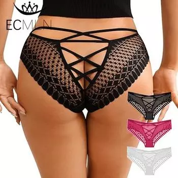 Женские трусики большого размера с сексуальными кружевными цветами, однотонные, со средней талией, трусики-шорты с перекрестными бретельками сзади XL
