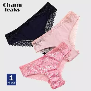 Женские трусики Charmleaks, кружевные трусики-бикини Танга, милое нижнее белье с цветочным принтом, 1 шт.