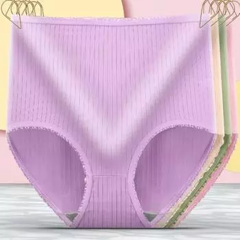 Женские трусики для девочек, нижнее белье больших размеров, трусы с высокой талией, дышащие, однотонные, мягкие, женское нижнее белье, оборки, украшения M белый