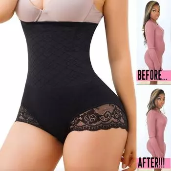 Женские трусики для коррекции ягодиц с высокой талией, бесшовные тренажеры для талии, нижнее белье для похудения, корректирующее белье для живота, корректирующие трусы M/L чёрный