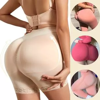 Женские трусики для увеличения ягодиц с мягкой подкладкой, кружевное корректирующее белье, трусики с контролем, бесшовное толстое нижнее белье с искусственными ягодицами XXL бежевый