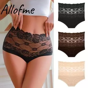 Женские трусики FINETOO с высокой талией, сексуальное кружевное нижнее белье, однотонное нижнее белье S чёрный
