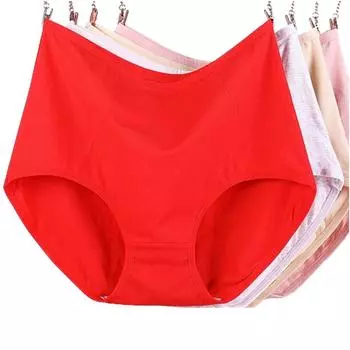 Женские трусики, хлопковое нижнее белье с высокой талией, дышащие женские трусы, большие размеры XL-6XL XL красный