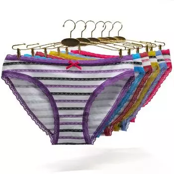 Женские трусики, хлопковое нижнее белье, женские сексуальные трусы с низкой посадкой, цветные трусы в полоску, трусики, нижнее белье, лот, 6 шт.