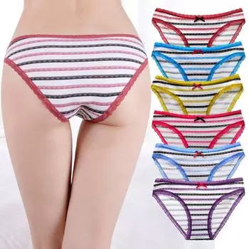 Женские трусики, хлопковое нижнее белье, женские сексуальные трусы с низкой посадкой, цветные трусы в полоску, трусики, нижнее белье, 6 шт. M