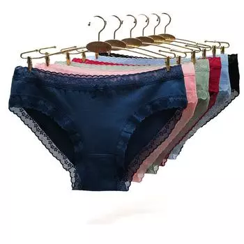 Женские трусики, хлопковое нижнее белье, женские сексуальные однотонные кружевные хипстерские трусы с низкой посадкой, трусы, нижнее белье, партия, 6 шт. M