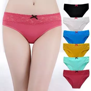 Женские трусики, хлопковое нижнее белье, женские сексуальные однотонные кружевные трусы с низкой посадкой, повседневные трусы, нижнее белье, 6 шт. M