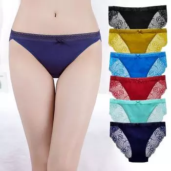 Женские трусики, хлопковое нижнее белье, женские сексуальные трусы с низкой талией и бедрами, кружевные трусы, нижнее белье, 6 шт. M