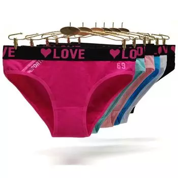 Женские трусики, хлопковое нижнее белье, женские сексуальные спортивные трусы с низкой талией Love, повседневные трусики, нижнее белье, партия, 6 шт. M