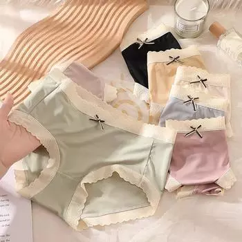 Женские трусики Ice Silk средней талии кружевные мягкие женские трусики бесшовные дышащие кружевные трусики L чёрный