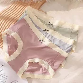 Женские трусики Ice Silk средней талии кружевные мягкие женские трусики бесшовные дышащие кружевные трусики L чёрный