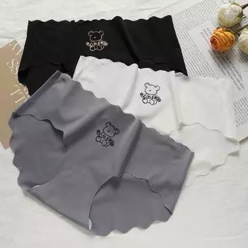 Женские трусики Ice Silk средней талии с волнистой талией, удобные трусы для девочек, милые мультяшные принты, дышащие трусы с промежностью M белый