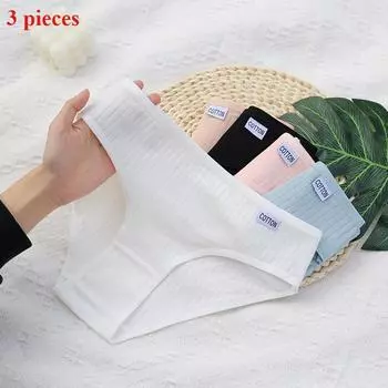 Женские трусики из чистого хлопка, 3 предмета, средняя талия, большие размеры, треугольные трусики, женское нижнее белье цвета макарон, дышащее нижнее белье для девочек M светло-розовый