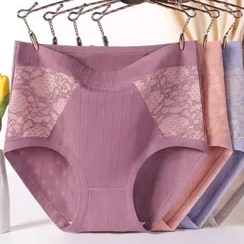 Женские трусики из хлопка и кружева для среднего возраста, нижнее белье, трусики большого размера с высокой талией XL красный