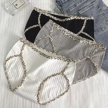 Женские трусики из хлопка, удобные, со средней посадкой, бесшовные трусики с леопардовым принтом, трусики-шорты M чёрный