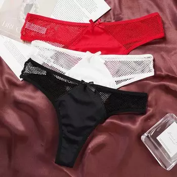 Женские трусики из ледяного шелка с открытой сеткой, сексуальные бесшовные дышащие стринги с низкой талией, женские стринги S чёрный