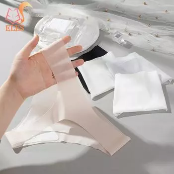 Женские трусики из ледяного шелка, трусики-стринги, женское бесшовное нижнее белье, трусики M чёрный