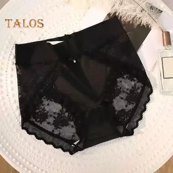Женские трусики из тонкого ледяного шелка, кружевные, с высокой талией, с контролем живота, бесшовные, однотонные, с хорошей воздухопроницаемостью, женские трусы, женское повседневное нижнее белье M чёрный