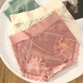 Женские трусики из тонкого ледяного шелка, кружевные, с высокой талией, с контролем живота, бесшовные, однотонные, с хорошей воздухопроницаемостью, женские трусы, женское повседневное нижнее белье XL