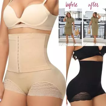 Женские трусики-корсеты Secret, женские бесшовные трусики с высокой талией и крючками спереди, трусики с контролем живота, BuLifter на шнуровке XS/S чёрный