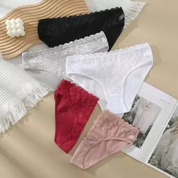 Женские трусики, кружевные бесшовные, эластичные, со средней талией, мягкие, дышащие, антисептические, глянцевые, из ледяного шелка, женские трусы, нижнее белье M чёрный