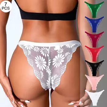 Женские трусики кружевные с низкой посадкой сексуальные стринги нижнее белье однотонные брифы бикини G-стринг женское белье S