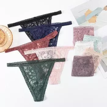 Женские трусики, кружевные сентиментальные стринги, футболки с низкой талией, полые трусы с тонким ремешком One Size