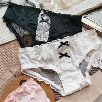 Женские трусики, милые трусы из ледяного шелка, сексуальное женское нижнее белье с кружевной кромкой и низкой посадкой One Size белый