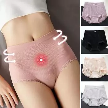 Женские трусики, мягкие дышащие женские трусы с высокой талией, кружевной декор, впитывающее влагу, быстросохнущее женское нижнее белье абрикосовый