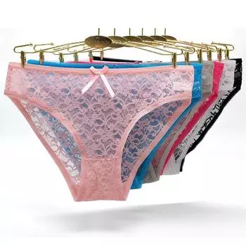 Женские трусики, нижнее белье, хлопковые сексуальные кружевные трусы с низкой посадкой и низкой посадкой для девочек, женские трусики, 6 шт./лот M