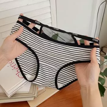 Женские трусики, нижнее белье, женские кружевные лоскутные тонкие трусы в полоску M