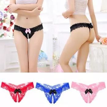 Женские трусики, ночное белье, кружевные стринги с вырезами, сексуальное нижнее белье с открытой промежностью
