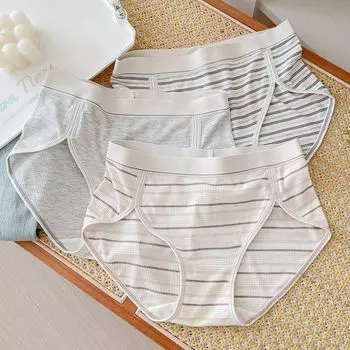 Женские трусики, новое полосатое нижнее белье с высоким разрезом, женские спортивные трусы для девочек One Size