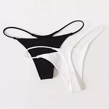 Женские трусики однотонные с низкой талией двухслойные бикини стринги бесшовные эластичные трусы соблазнительные стринги женское нижнее белье XL чёрный